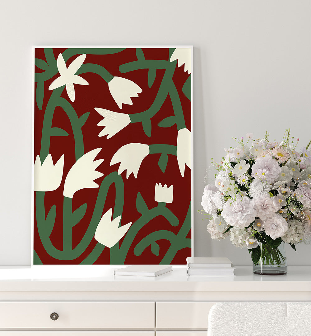 BOLD FLORAL PATTERN WITH ABSTRACT FLOWERS , FLORAL FLOWER PAINTINGS