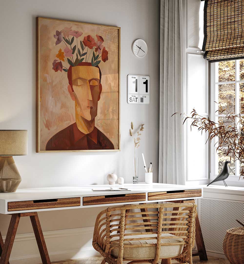 MAN WITH FLOWERS , PORTRAITS & FIGURATIVE ILLUSTRATIONS