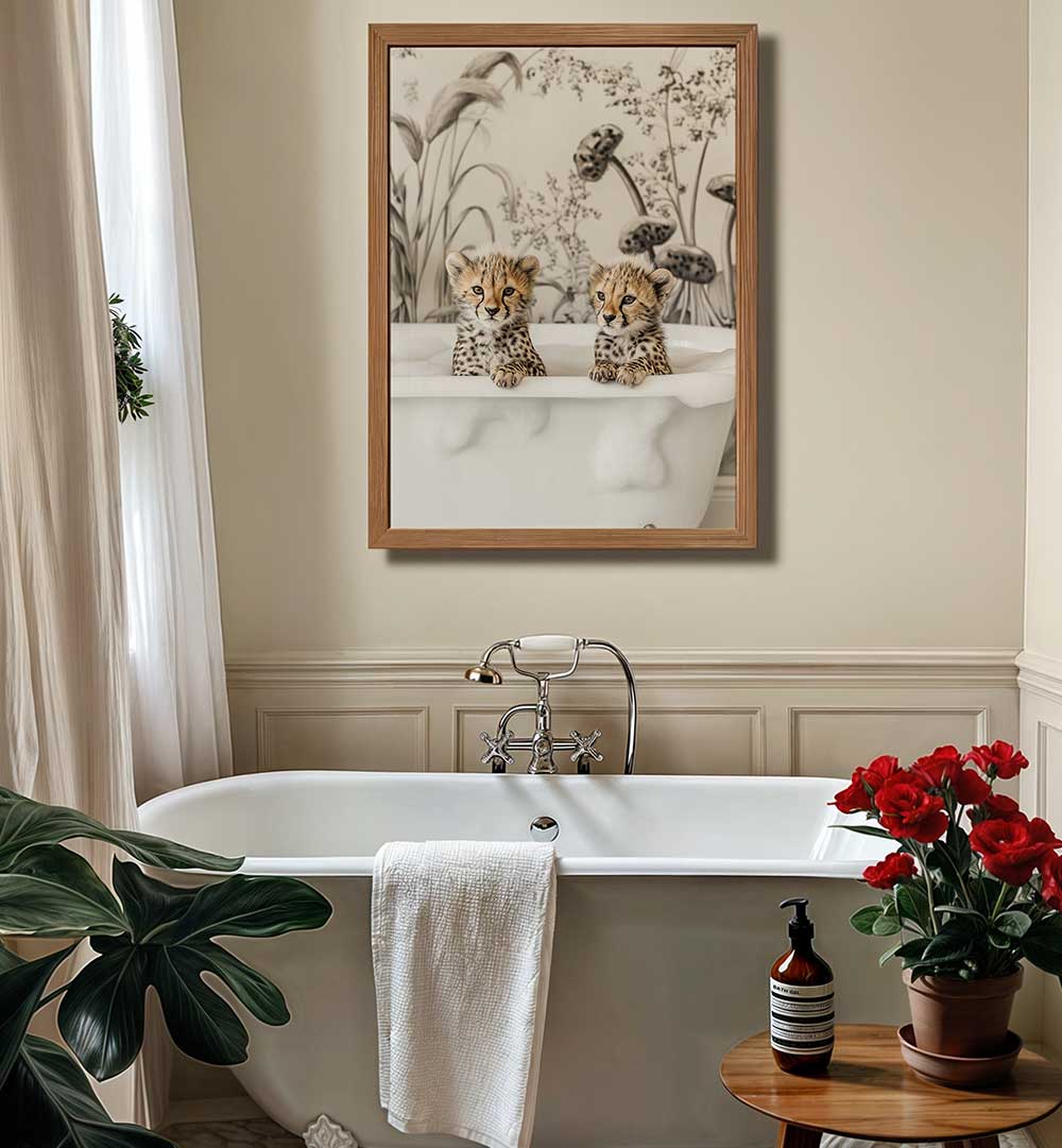 CHEETAH CUB BATH , BATHROOM ART PRINTS