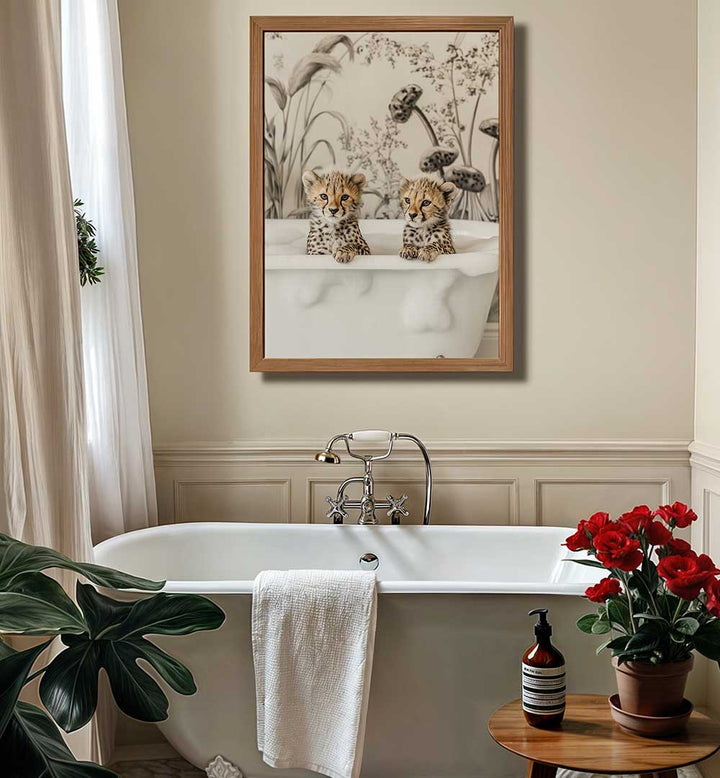 CHEETAH CUB BATH , BATHROOM ART PRINTS