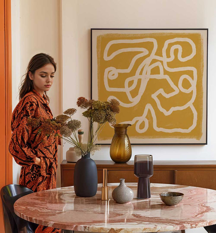 ABSTRACT LINES GOLD , LINE ART PAINTINGS