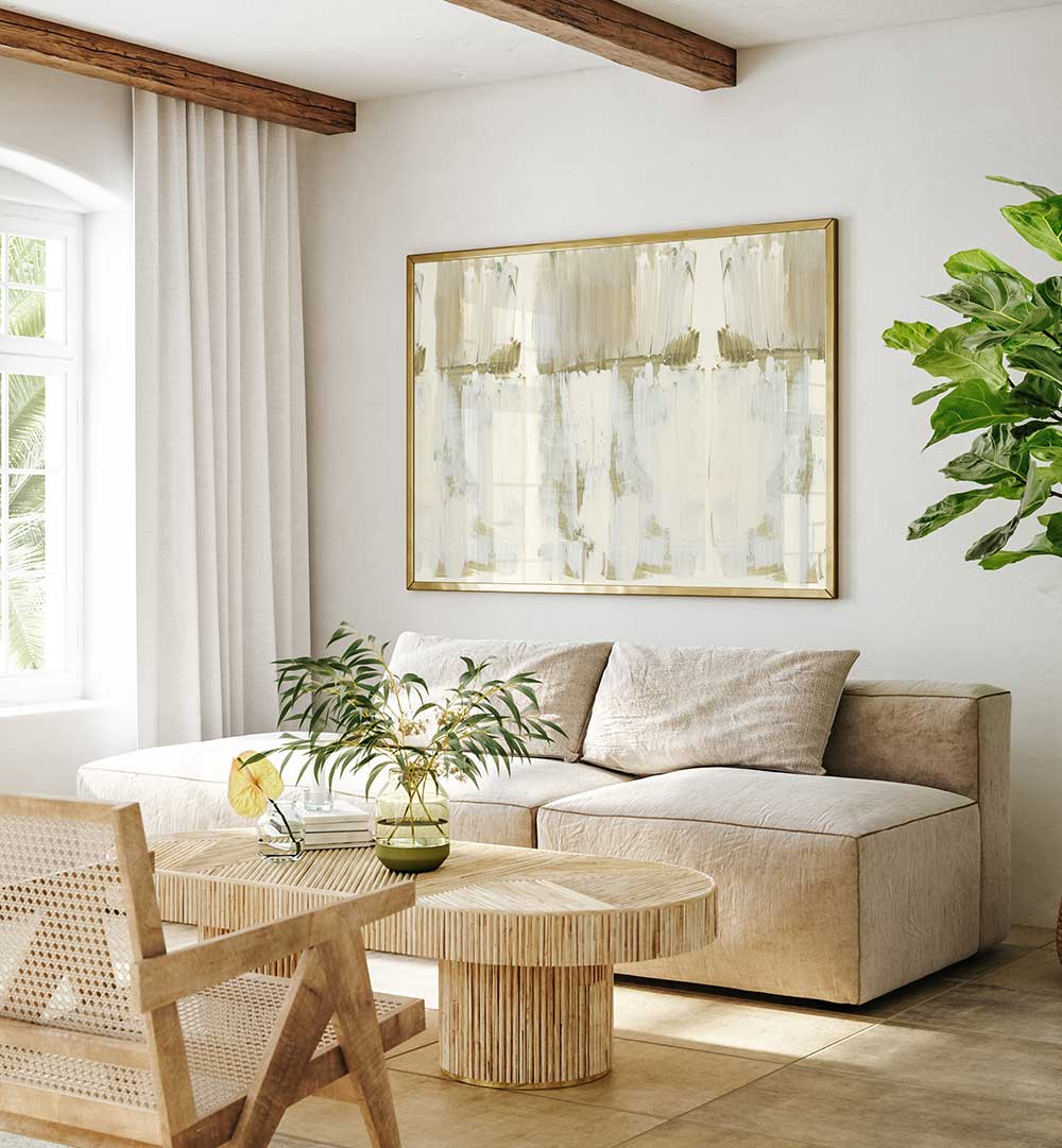 Elegant living room featuring the BLANCHED ALMONDS II, ABSTRACT PAINTINGS, perfect for enhancing any space.