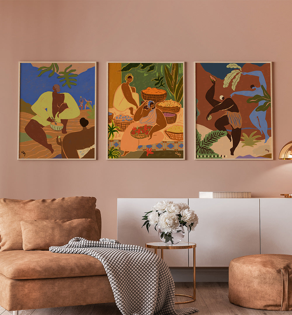 FOLK HARMONY , SET OF 3 PAINTINGS
