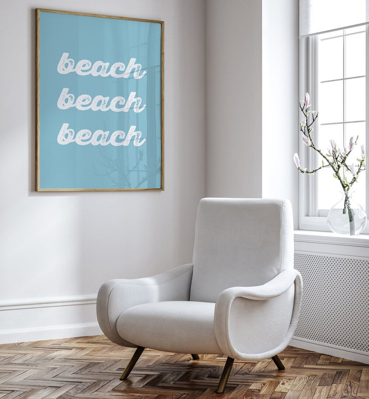 Bright beach-themed artwork featuring "BEACH BEACH BEACH" text, perfect for coastal-inspired decor. Ideal for BEACH PAINTINGS lovers.