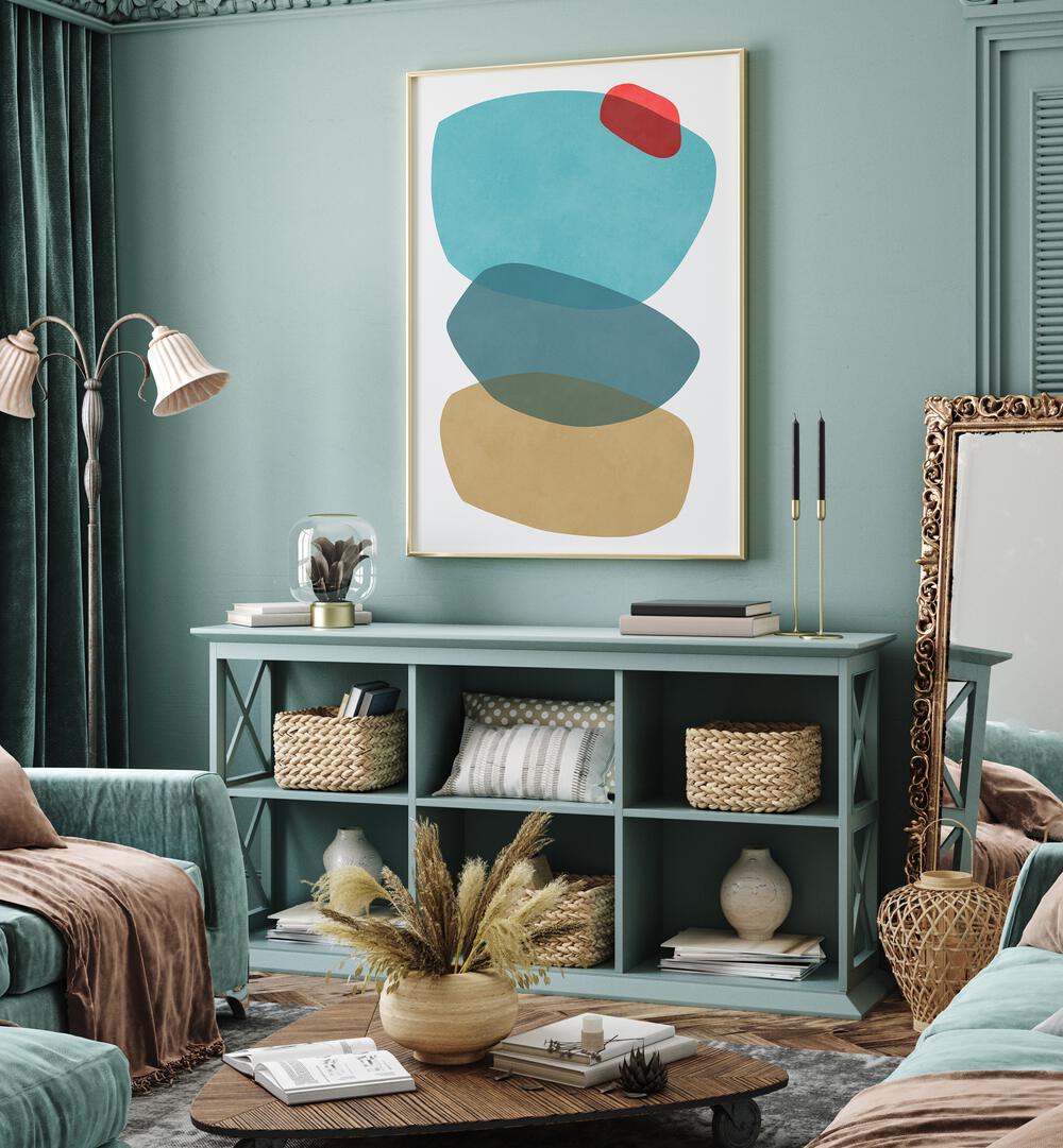 Stylish room featuring ROCK OVERLAY V, ABSTRACT PAINTINGS, enhancing decor with vibrant colors and modern design.