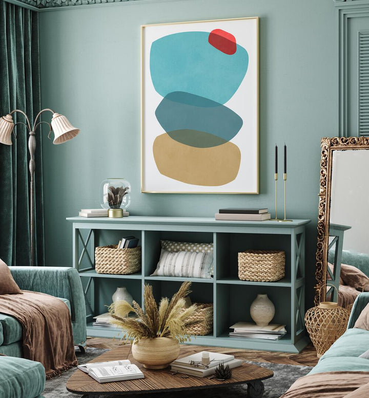Stylish room featuring ROCK OVERLAY V, ABSTRACT PAINTINGS, enhancing decor with vibrant colors and modern design.