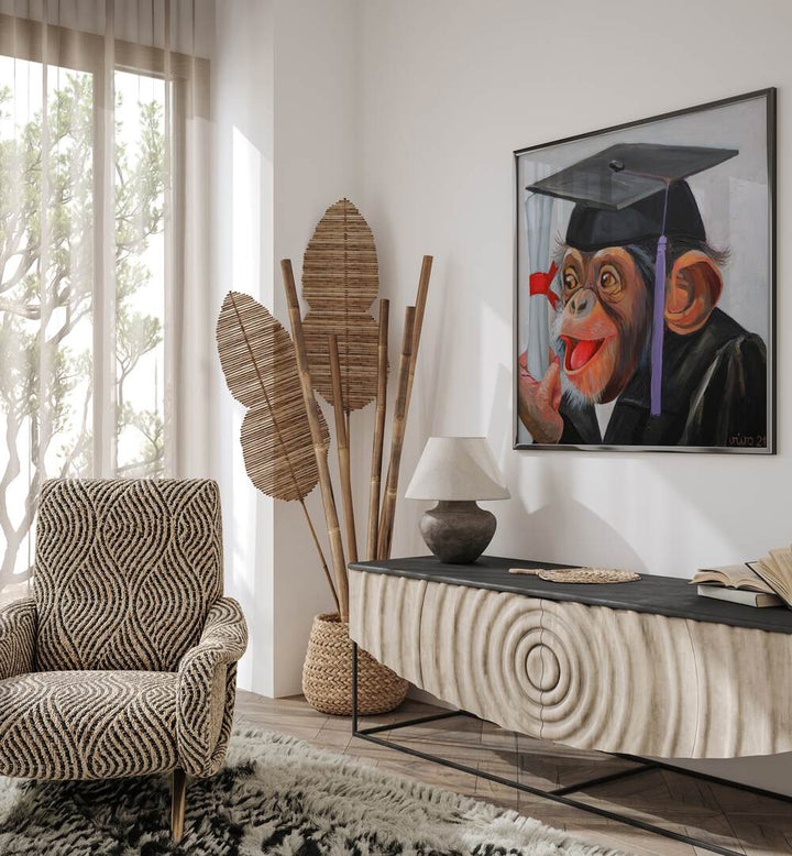 Vibrant CHIMP GRADUATION DAY, COMIC POSTERS showcasing a cheerful monkey in a graduation cap, perfect for comic art fans.