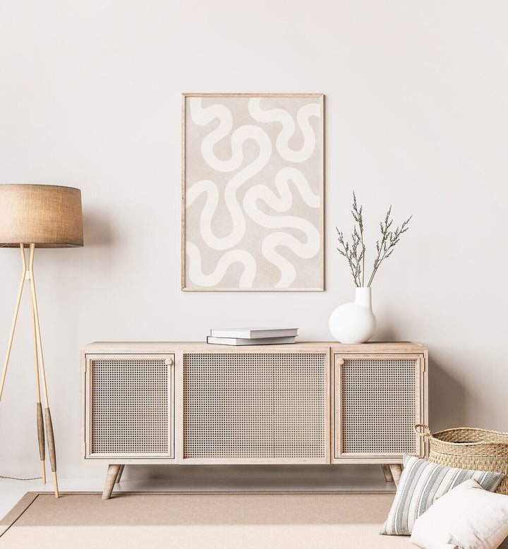 Elegant living space featuring UNDULATING CURVES II, ABSTRACT PAINTINGS, enhancing modern decor with flowing lines.