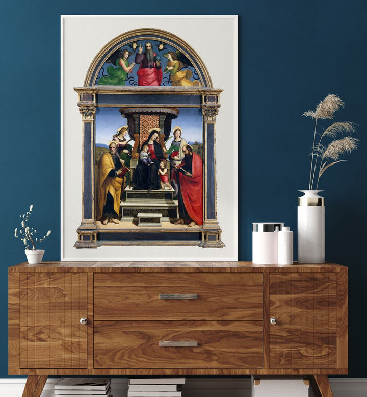 MADONNA AND CHILD ENTHRONED WITH SAINTS  , VINTAGE PAINTINGS