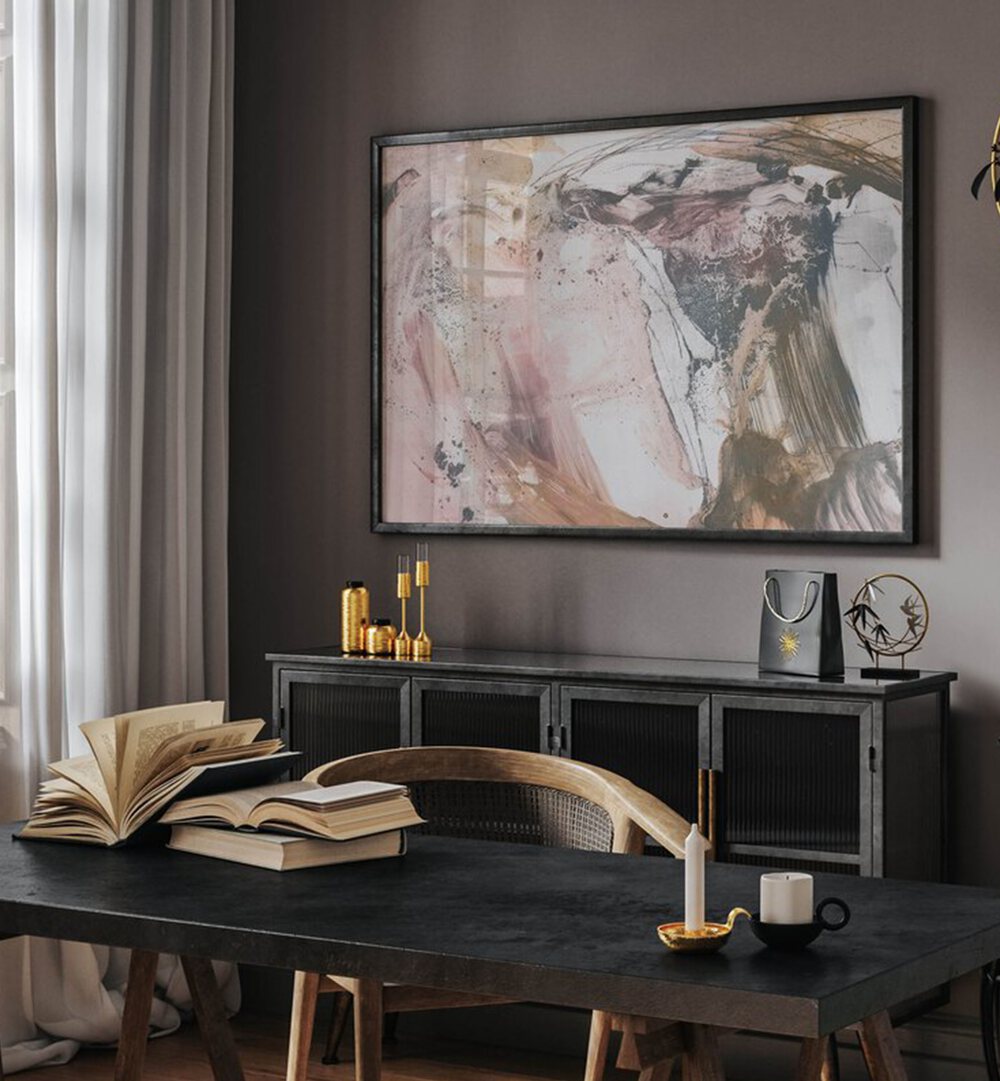 Elevate your decor with BLUSH STORM, ABSTRACT PAINTINGS featuring soft blush hues and dynamic patterns.