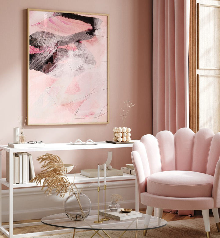Stunning ABSTRACT LINES TOMB, ABSTRACT PAINTINGS enhance modern aesthetics in a chic living room setting.