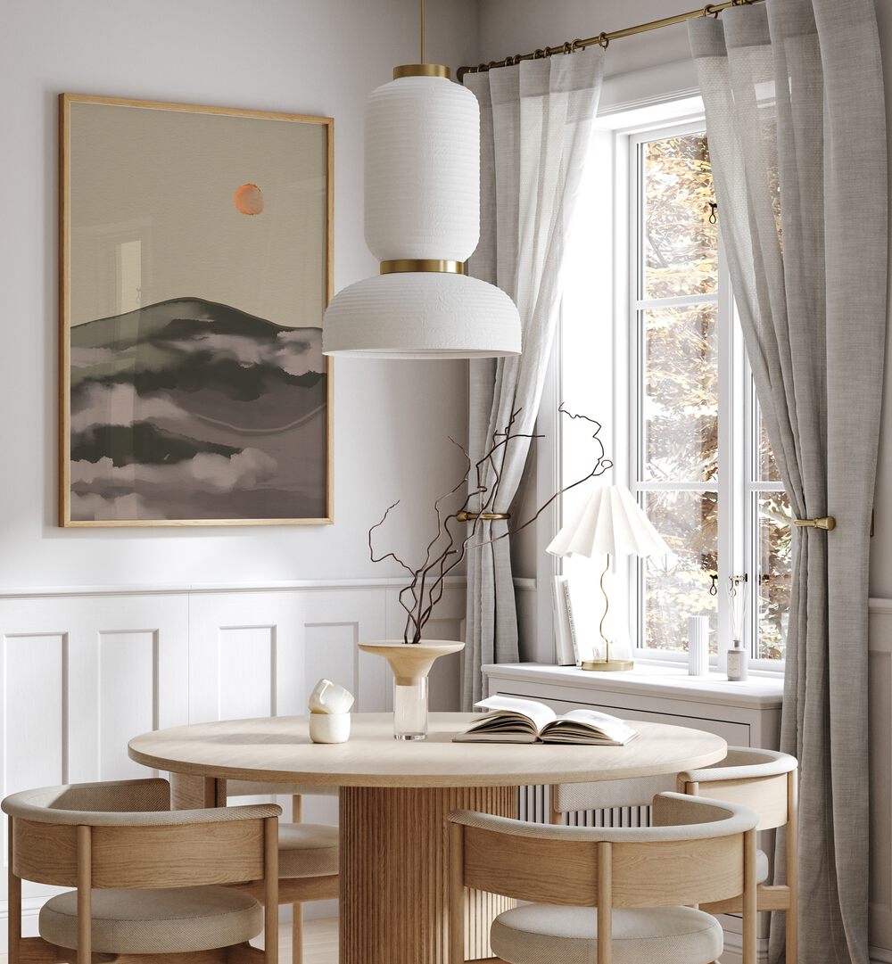 Stylish interior featuring DAYS- WATERCOLOUR, LANDSCAPE PAINTINGS, enhancing creativity in a modern setting.