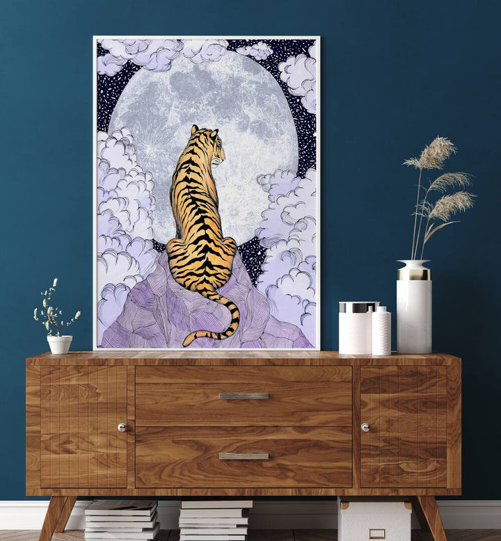 TIGER MOON 2018, ANIMAL PAINTINGS showcase a majestic tiger under a full moon, perfect for wildlife art lovers.