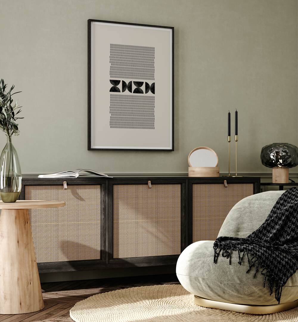 Stylish living room featuring BAB NO.XIX, GEOMETRIC ART PRINTS, enhancing modern decor with abstract elegance.