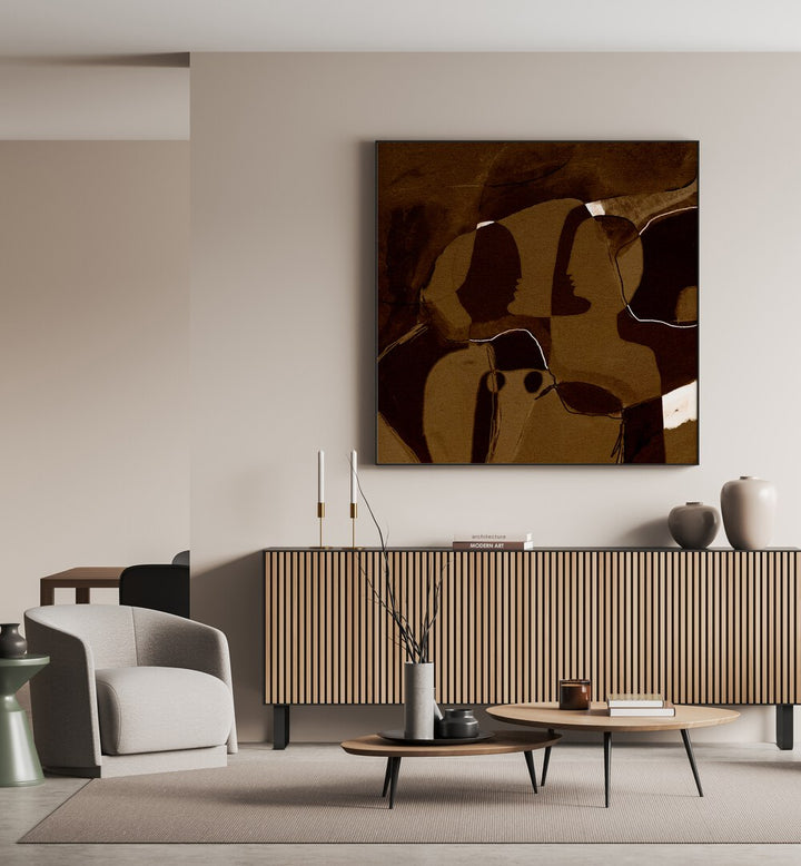 Contemporary living room featuring BECOMING II, ABSTRACT PAINTINGS, showcasing a striking blend of art and emotion.