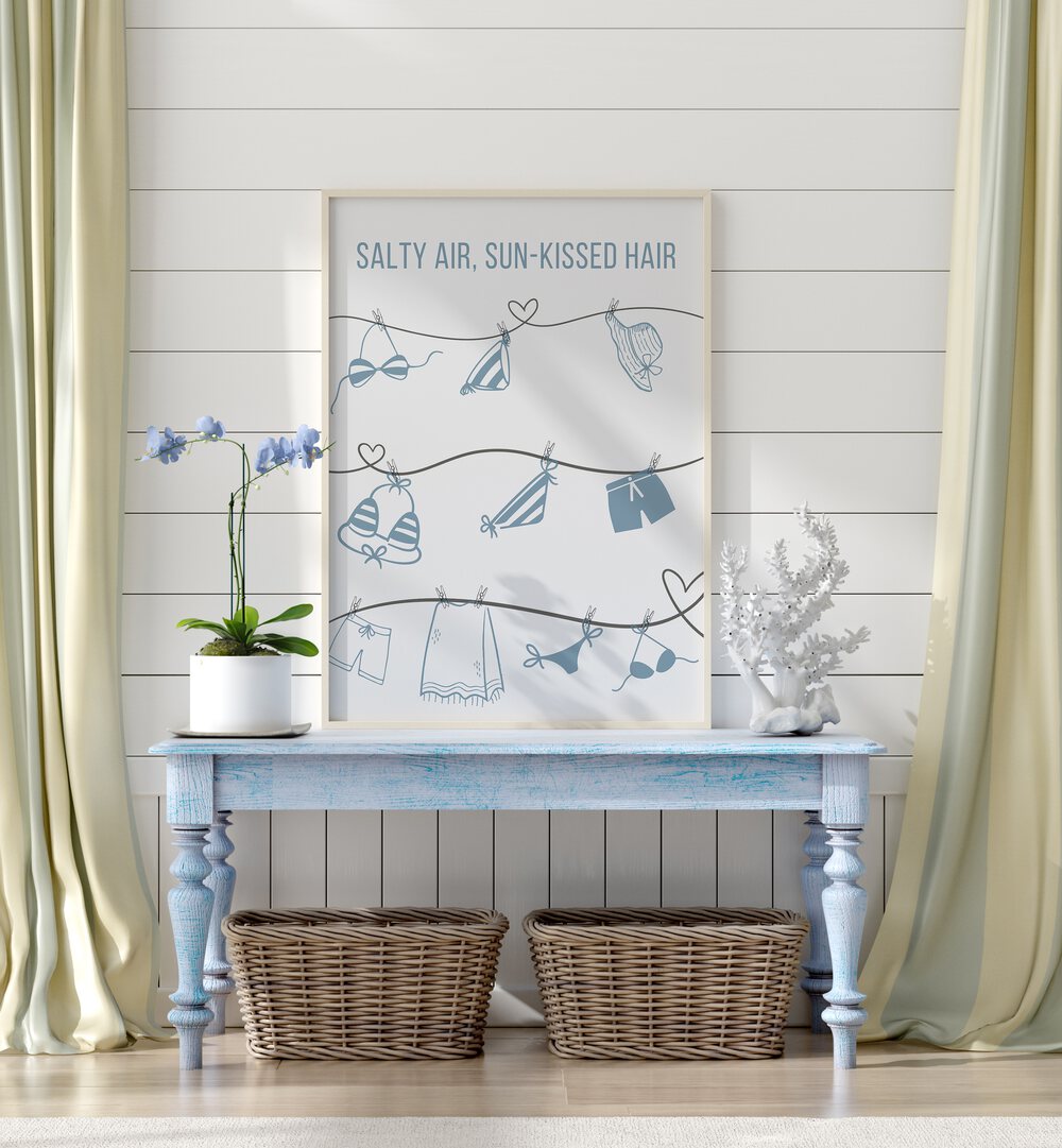 Coastal-themed decor featuring SALTY AIR - CLOTHESLINE, BEACH PAINTINGS, perfect for transforming your space.