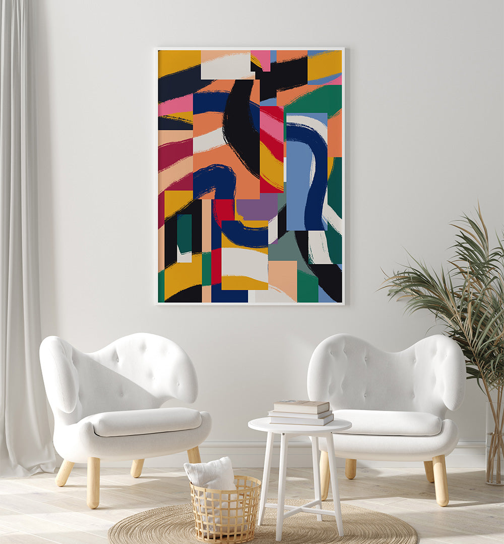 SHAPES WITH DYNAMIC BRUSHSTROKES , ABSTRACT PAINTINGS