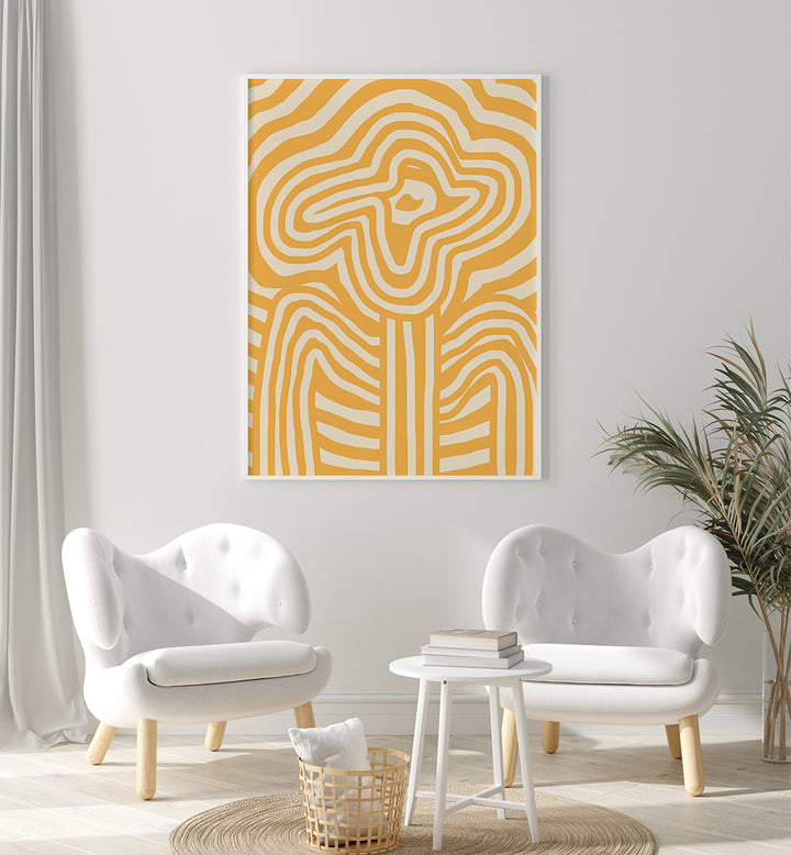 YELLOW STRIPED FLOWER , FLORAL FLOWER PAINTINGS