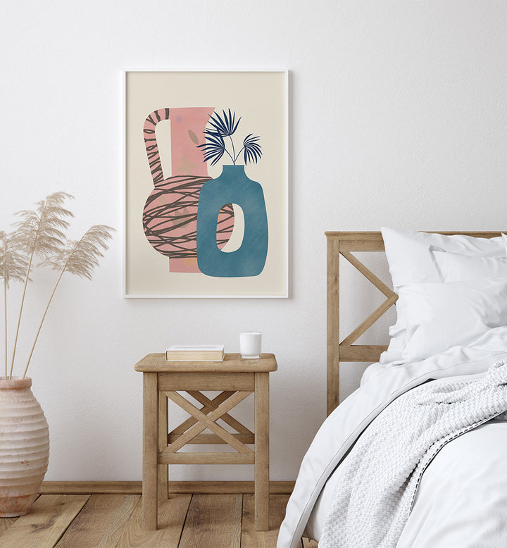 STILL LIFE WITH BLUE AND PINK VASE , BOHO ART PAINTINGS