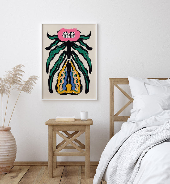 SYMMETRICAL DESIGN WITH A PINK FLOWER , FLORAL FLOWER PAINTINGS