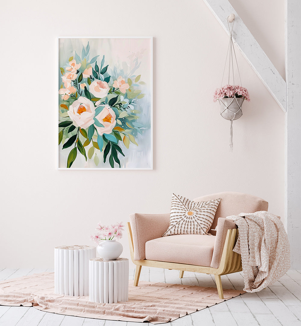 EVERGREEN GREEN PAINTERLY FLORALS III ,FLORAL FLOWER PAINTINGS