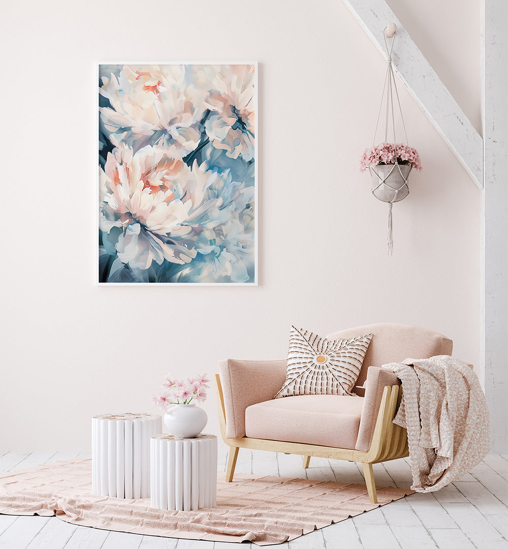 EVERGREEN GREEN PAINTERLY FLORALS X ,FLORAL FLOWER PAINTINGS