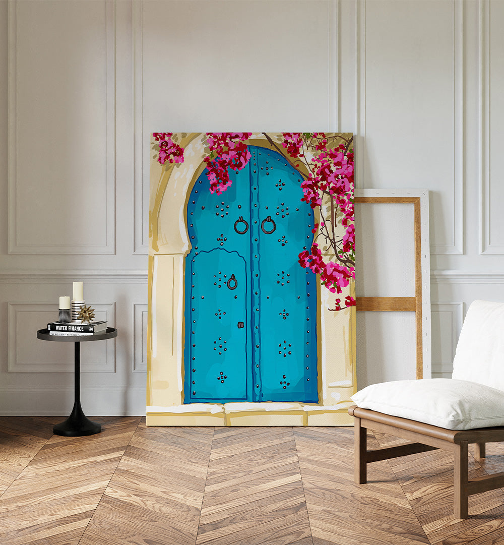 BLUE DOOR AND BOUGAINVILLEA