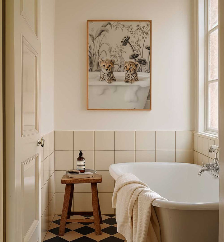 CHEETAH CUB BATH , BATHROOM ART PRINTS