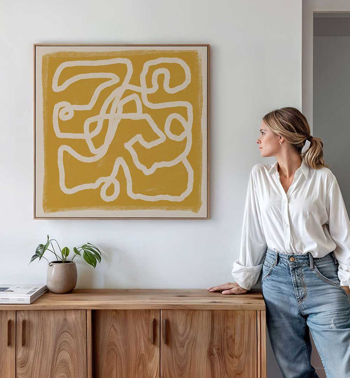 ABSTRACT LINES GOLD , LINE ART PAINTINGS