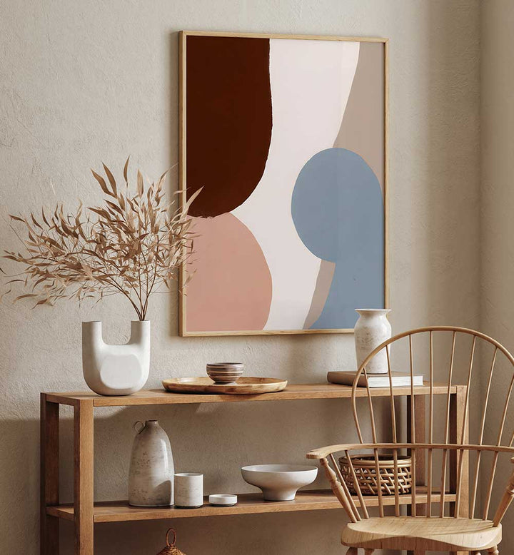 EARTHY CURVES, ABSTRACT PAINTINGS with warm earth tones and organic shapes enhancing a modern, natural living space ambiance.