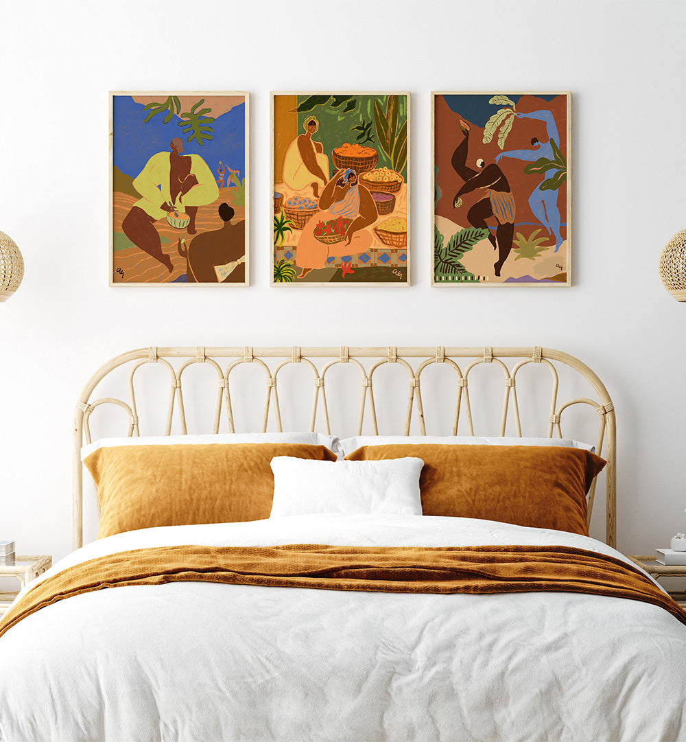 FOLK HARMONY , SET OF 3 PAINTINGS