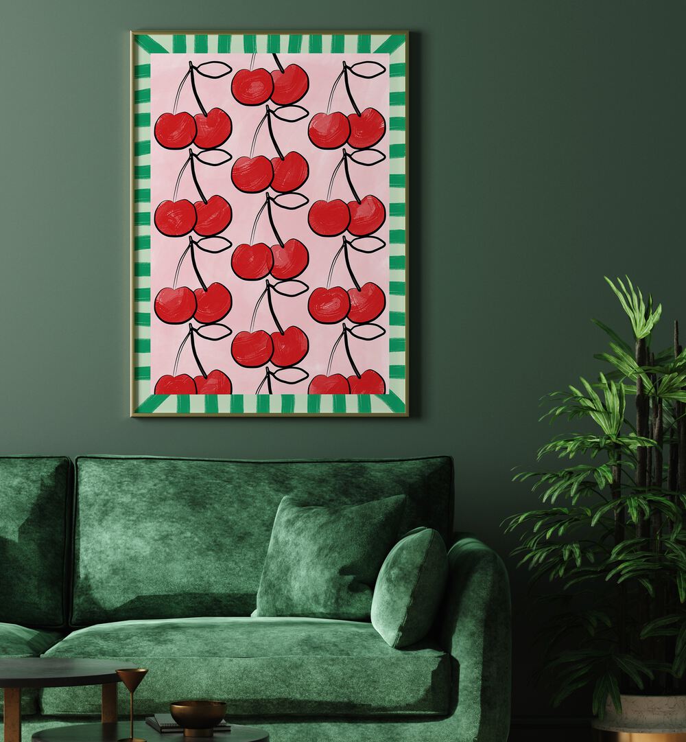Bright and vibrant CHERRY BOX, KITCHEN POSTERS by Elena Ristova enhance any culinary space with creativity.