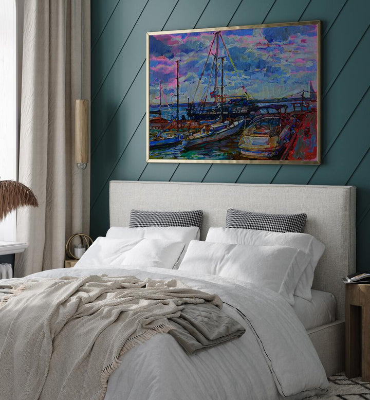 Vibrant landscape painting featuring YACHTS, perfect for adding elegance to your nautical-themed decor.
