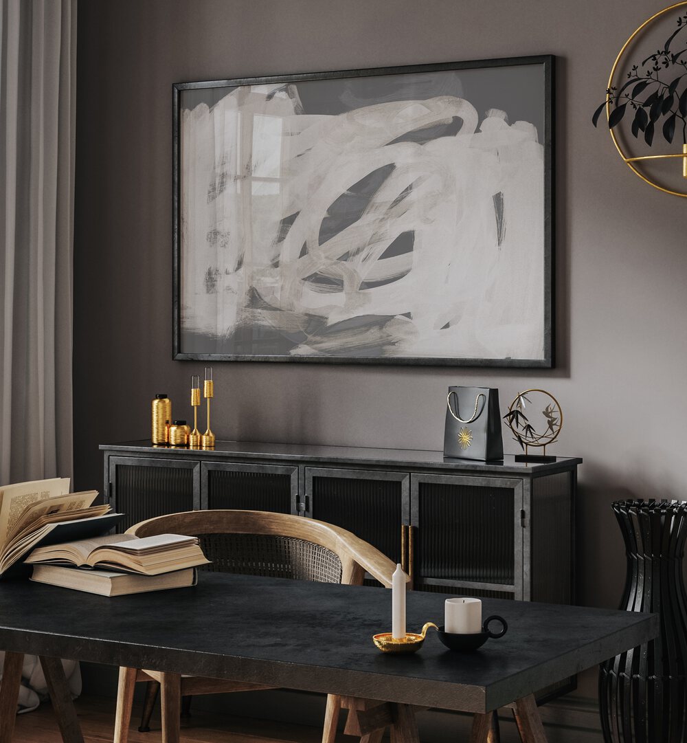 Elegant living space featuring BRUSHSTROKES SOFTTONES, ABSTRACT PAINTINGS, enhancing warmth and sophistication.