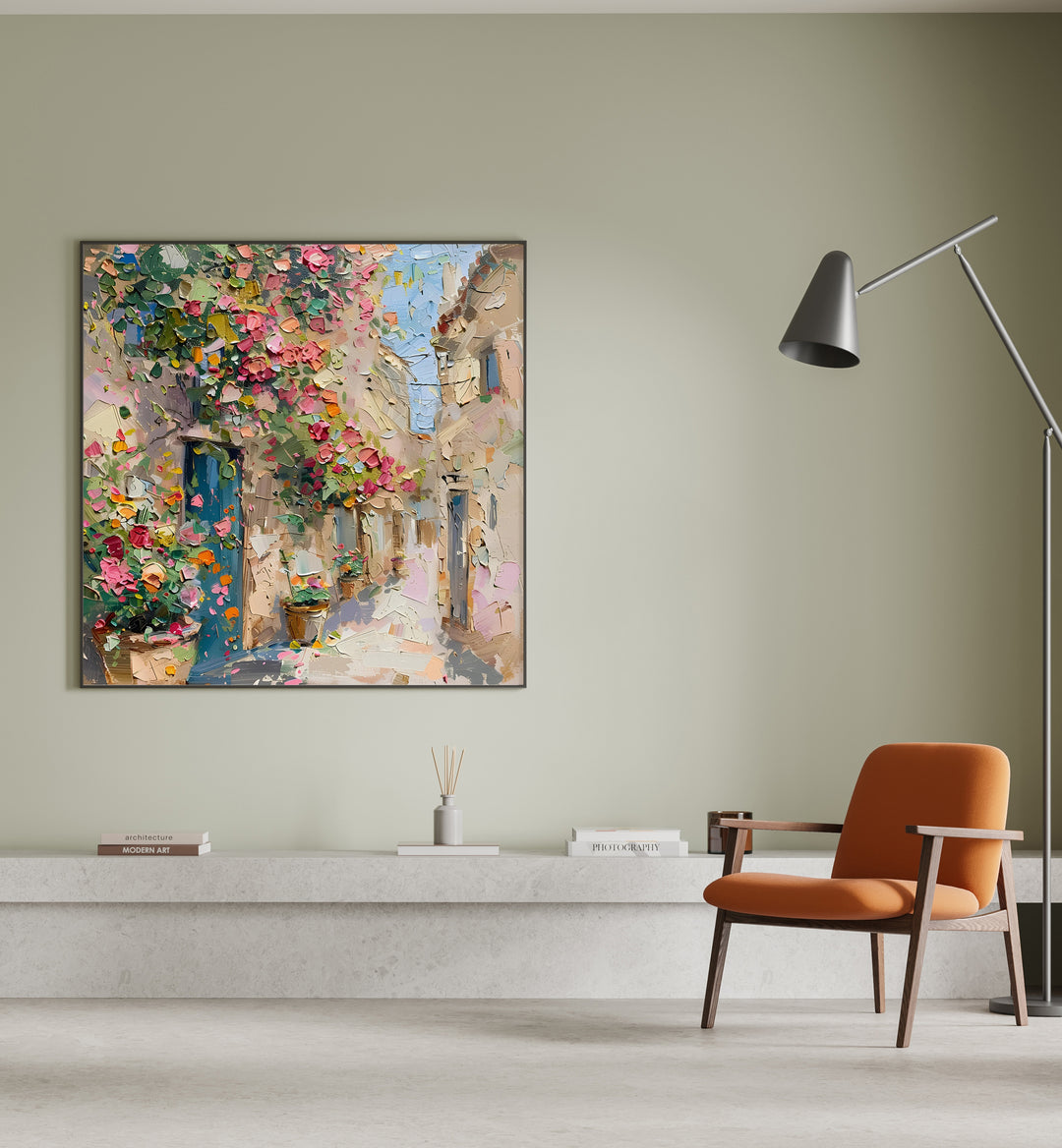 Brighten your space with the STREET OF FLOWERS, featuring vibrant blooms in a charming setting. Perfect for decor!