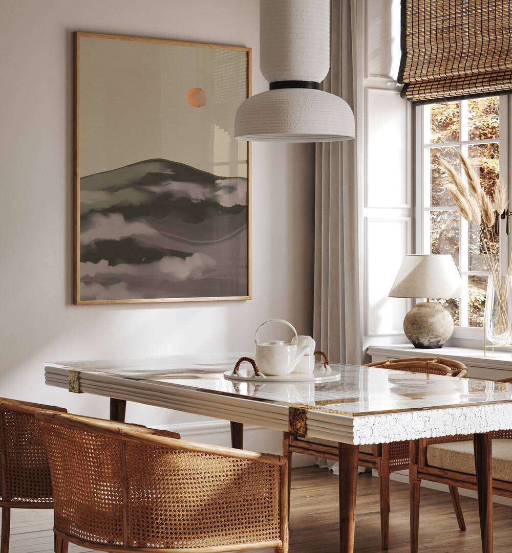 Stylish interior showcasing DAYS- WATERCOLOUR, LANDSCAPE PAINTINGS enhancing artistic ambiance in a modern space.