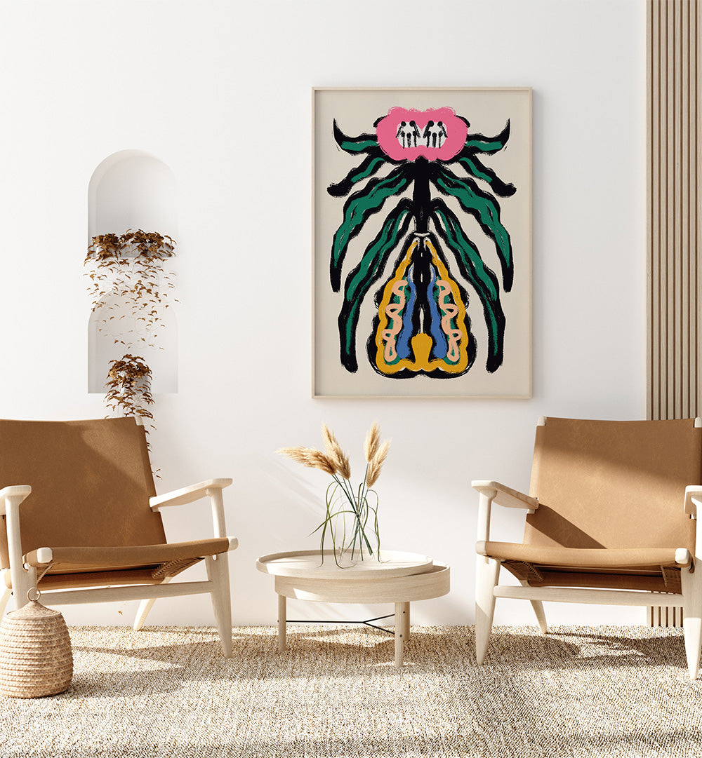 SYMMETRICAL DESIGN WITH A PINK FLOWER , FLORAL FLOWER PAINTINGS