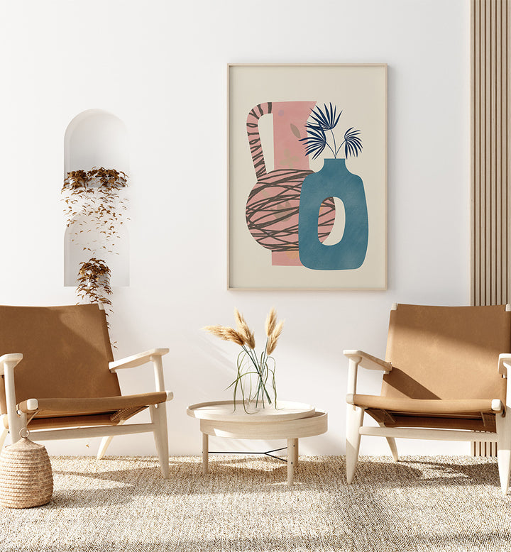 STILL LIFE WITH BLUE AND PINK VASE , BOHO ART PAINTINGS