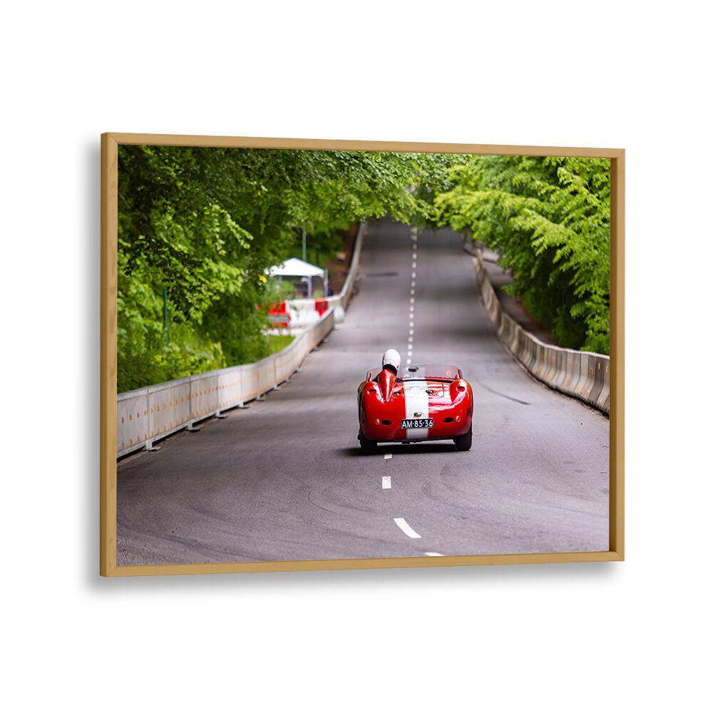 1957 maserati 450s racing car poster in Oak Wood Plain Frame