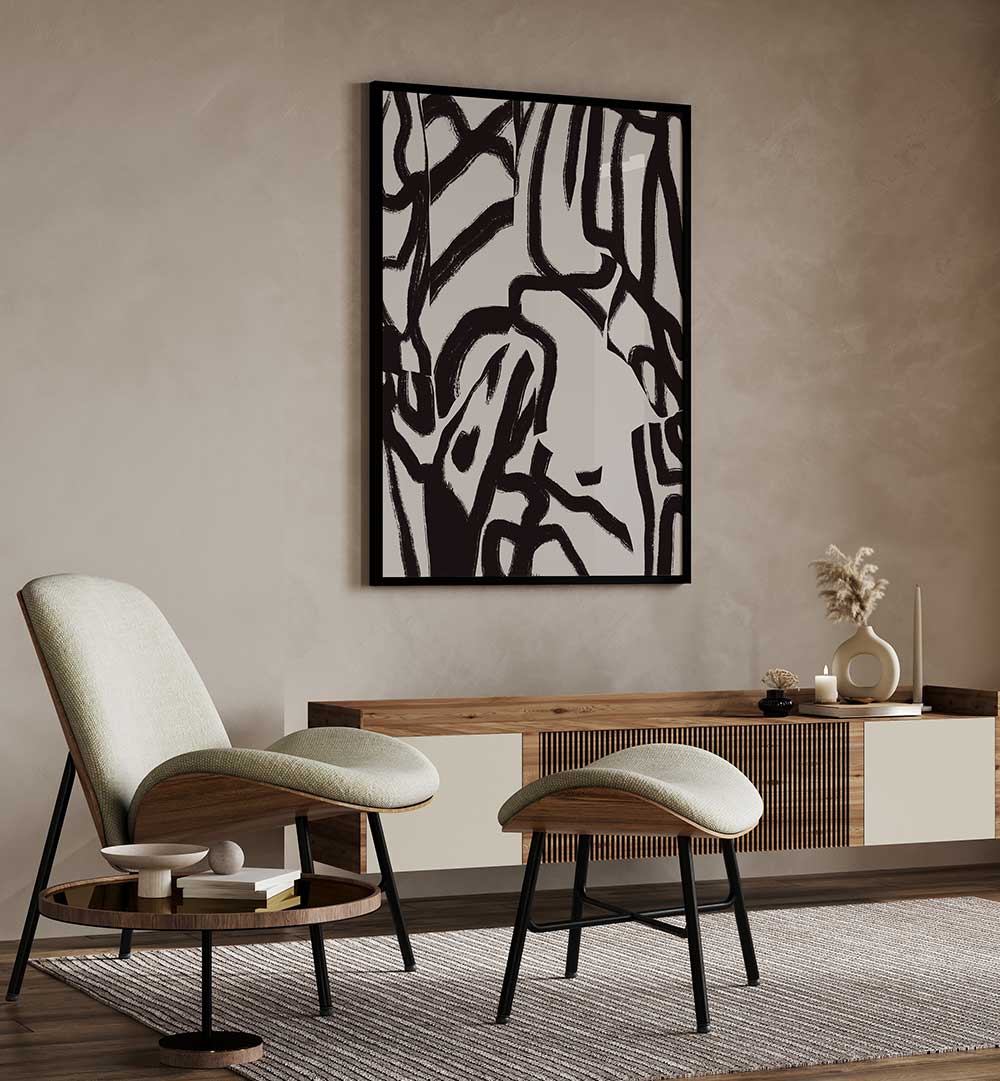 BLACK LINE IN GREY , ABSTRACT PAINTINGS