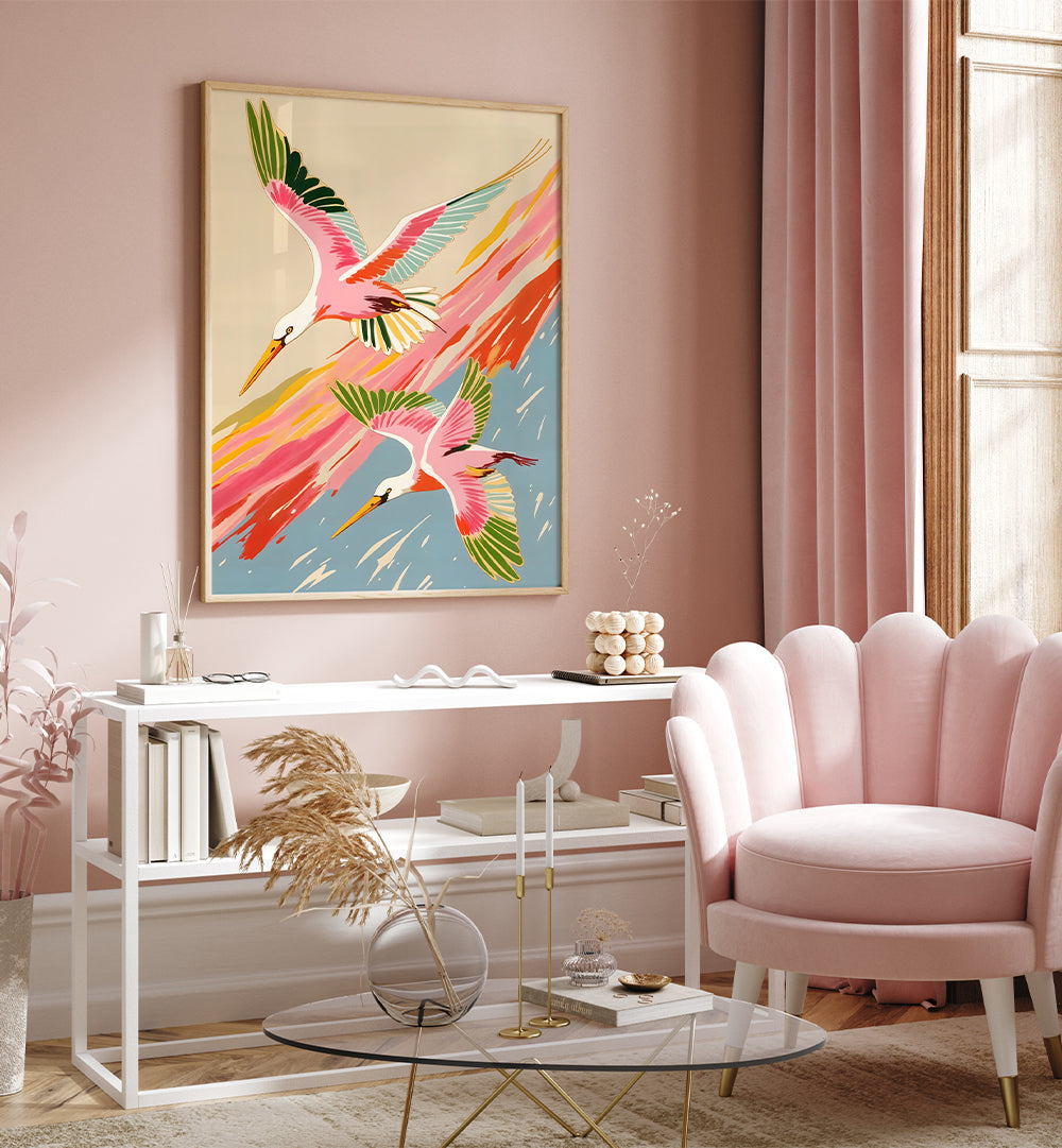 SPOONBILLS SKY , WILDLIFE PAINTINGS