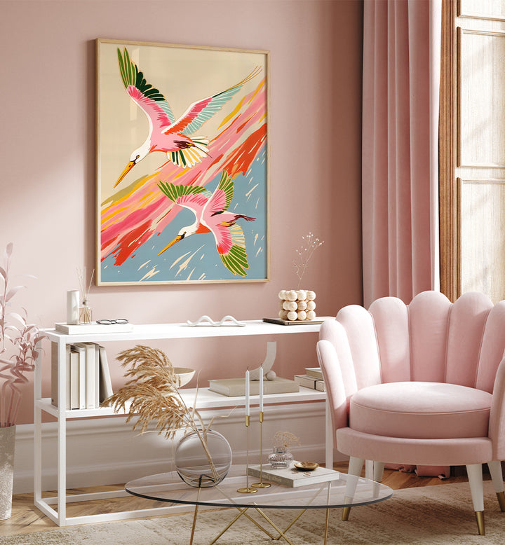 SPOONBILLS SKY , WILDLIFE PAINTINGS