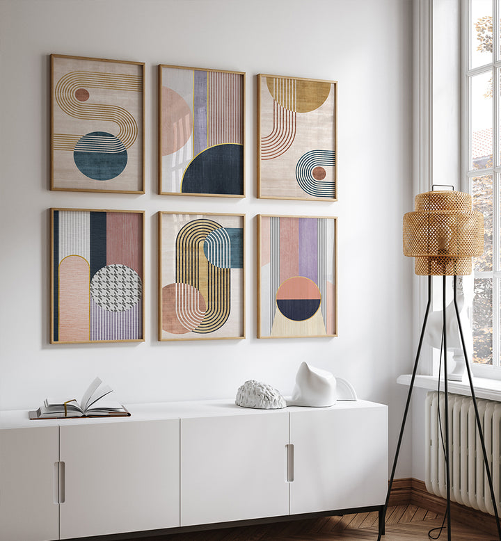 RETRO GEOMETRY, SET OF 6 PAINTINGS