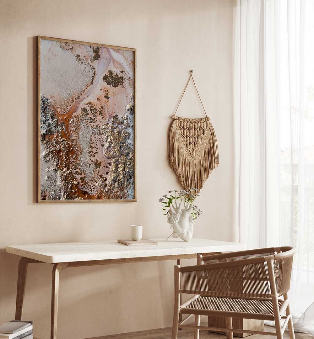 Stylish interior featuring CONNECTION, ABSTRACT PAINTINGS, enhancing the space with vibrant color and creativity.