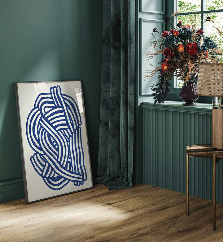 LINE ART ORGANIC SHAPE IN BLUE , LINE ART PAINTINGS