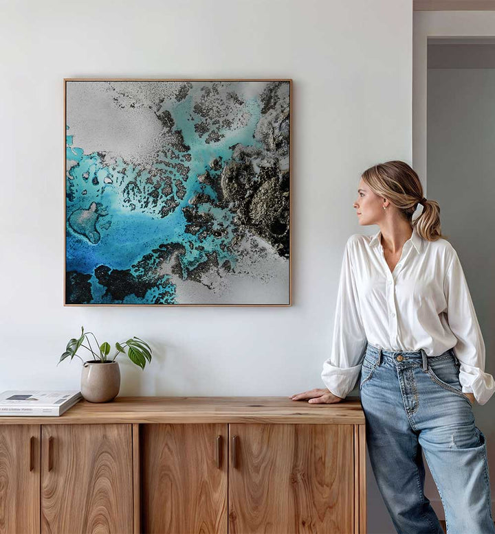 Captivating TURQUOISE CORAL VIBES, ABSTRACT PAINTINGS enhance any room with vibrant hues and artistic flair.