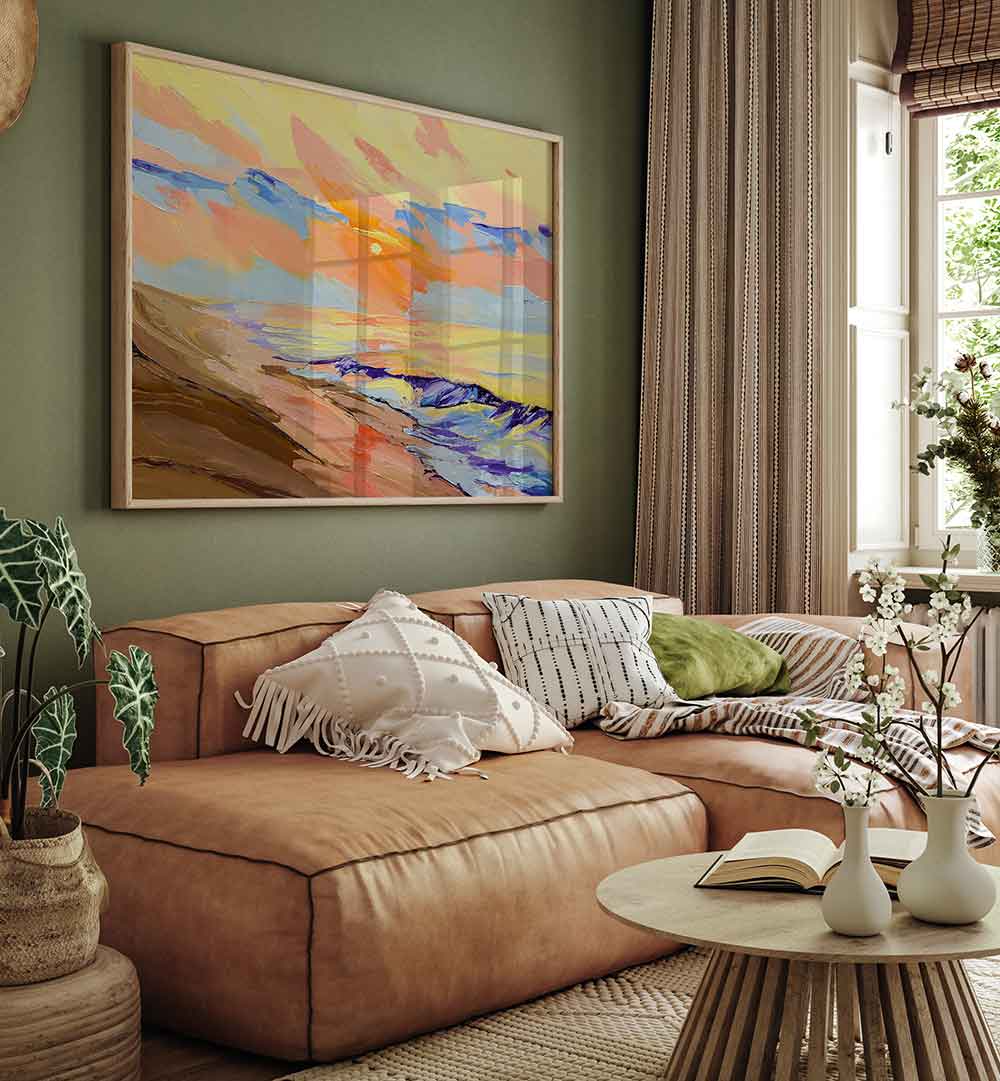 SUNSET AT THE BEACH , BEACH PAINTINGS