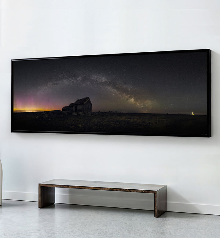 MILKY WAY, AURORA AND A LIGHTHOUSE , PANORAMIC ART