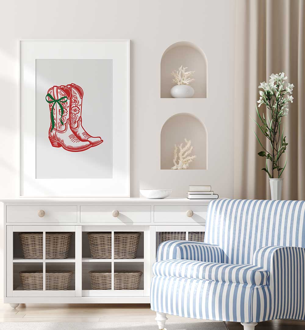 COUNTRY CHRISTMAS BOOTS - RED , COWBOY & MODERN AMERICANA PAINTINGS