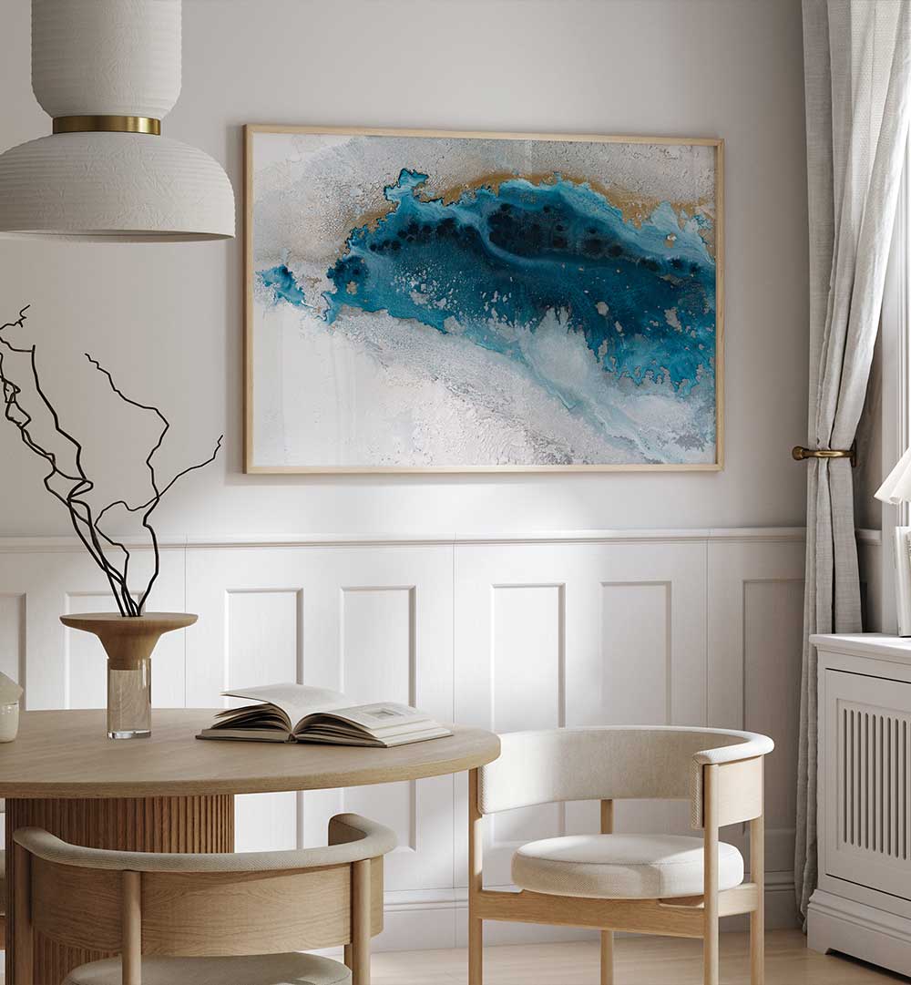 Stunning COASTAL ROYAL GLOW, ABSTRACT PAINTINGS brighten modern interiors with vibrant colors and emotional depth.